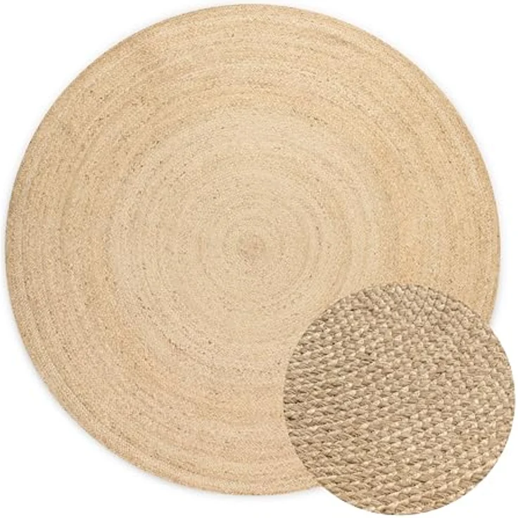 XXXL Juteteppich Jute Braided, Rund, Champagner, Ø 100 cm, Oeko-Tex® Standard 100, Beidseitig verwendbar, Pflegeleicht, Für Fußbodenheizung geeignet – Bild 2