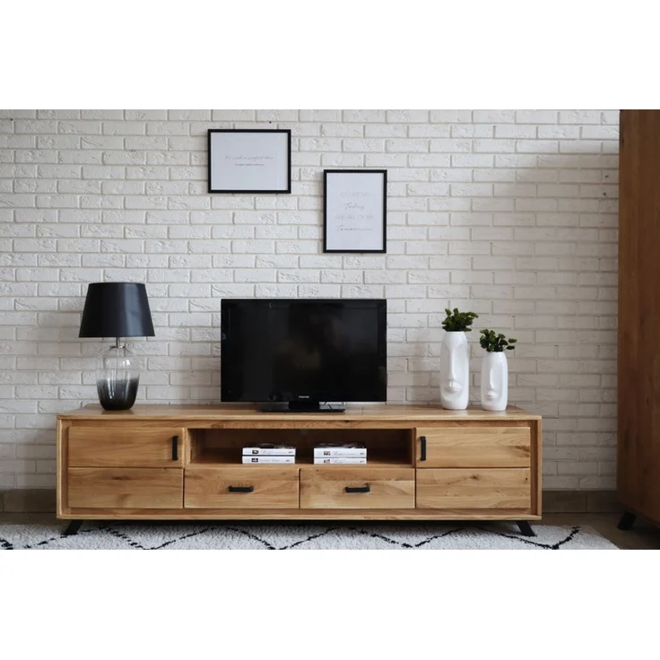 Woodline Massivholz Lowboard BERN 213 cm aus geölter Wildeiche Modern Natur 213x45x56,5 cm – Bild 4