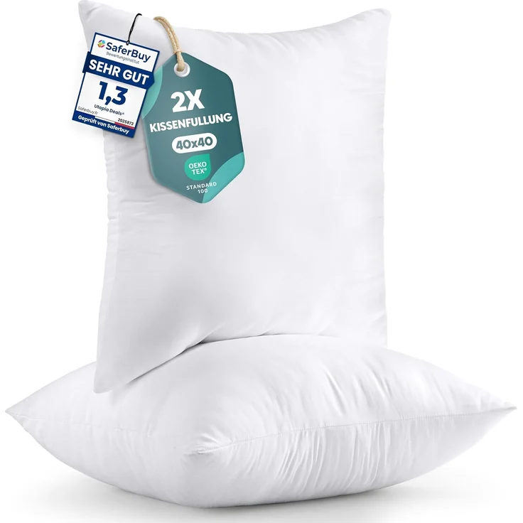 Utopia Bedding 2er Set Kissenfüllung 40x40 cm, Innenkissen Füllkissen Kopfkissen Sofakissen (Weiß)
