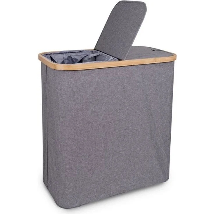 osoltus Wäschesortierer Nelson 2-Fach Wäschekorb Bambus grau 60 x 55 cm – Bild 4