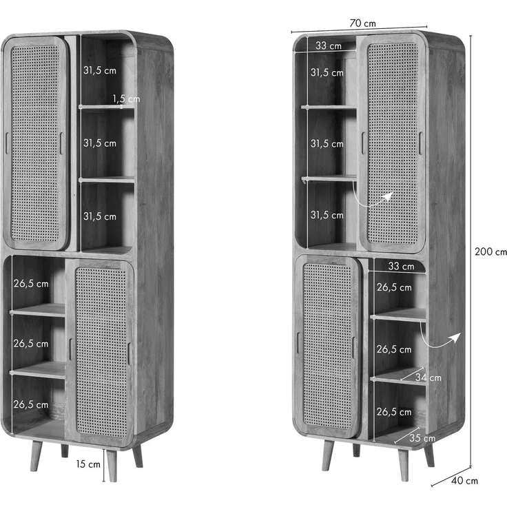 Schrank Mango 70 x 40 x 200 natur lackiert VALENCIA #115 – Bild 7