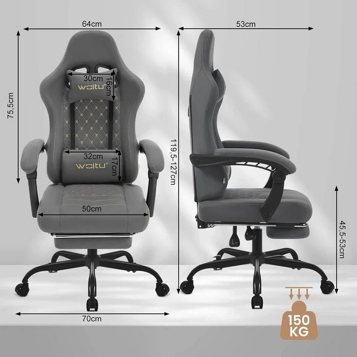 Woltu Gaming-Stuhl (1 St), mit Massagefunktion, ergonomisch, 150 kg, Tech-Stoff – Bild 2