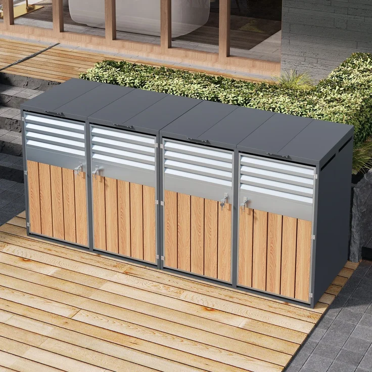Mülltonnenbox, Mülltonnenverkleidung, 120L 240L, wetterfest, Container, Abfallbehälter, Tonnenhaus, Gartenbox, abschließbare Müllbox (4 Tonnen) – Bild 4