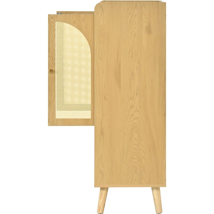 Rattan-Sideboard mit 2 Rattantüren und 2 offenen Fächern, Aufbewahrungsschrank / Buffet mit großem Stauraum, Holz-Highboard, Mehrzweckschrank für Flur, Wohnzimmer oder Küche, Maße: B60×T40×H121 cm--Natürlich--60x40x121cm--YOUDENOVA – Bild 9