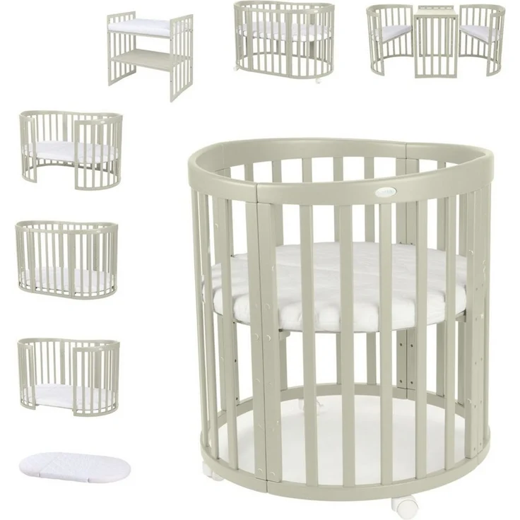 Waldin Babybett Mobiles Babybett OWAL aus Holz 7in1 mit Matratze, mitwachsend – Bild 5