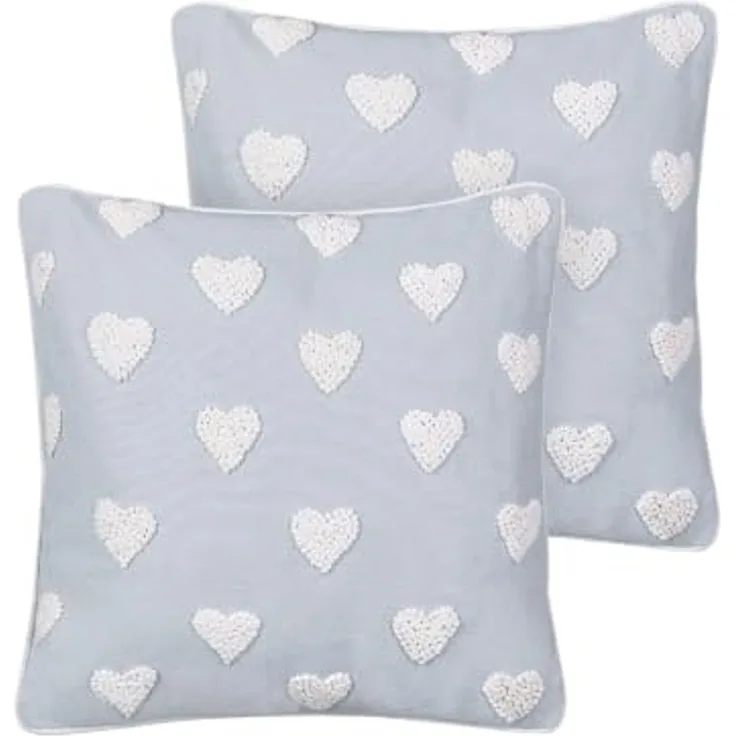 Kissen 2er Set Herzmotiv GAZANIA Baumwolle 45 x 45 cm Hellgrau
