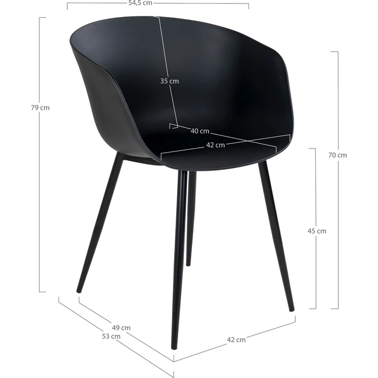 House Nordic Esszimmerstuhl, schwarz mit schwarzen Beinen - 2er set – Bild 5