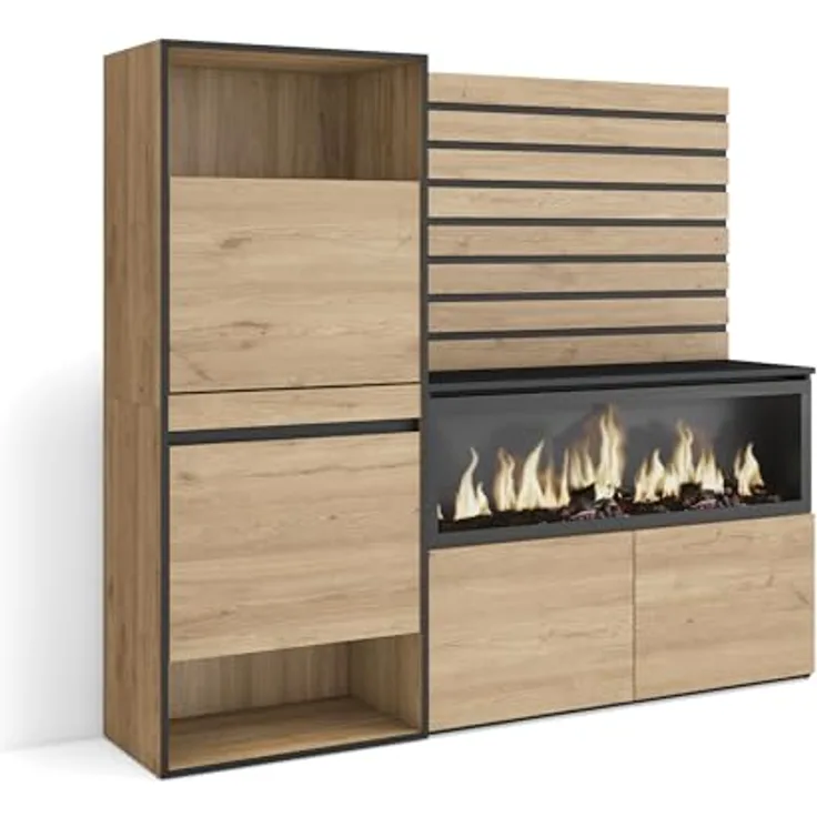 Skraut Home | Sideboard, Kommode | Aufbewahrungsschrank | 167x145x35 cm | Für Schlafzimmer, Zimmer | Elektrokamin XXL | Schuhschrank | Moderner Stil | Eiche