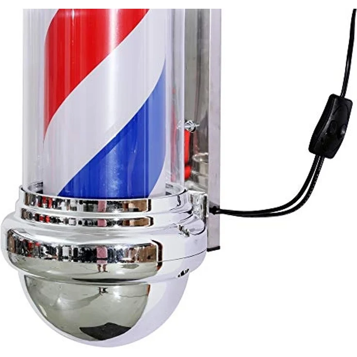 Barberpub Barbierstab klassisch weiß blau rot Barber Pole 75cm Drehen LED Birne L016 – Bild 4