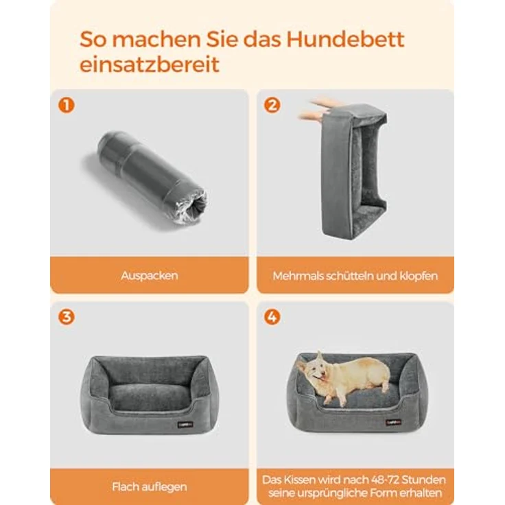 Feandrea Hundebett, Hundekissen in Leinenoptik, Hundekorb, erhöhte Ränder, rutschfeste Unterseite, Bezug abnehmbar waschbar, L, für mittelgroße Hunde, 90 x 75 x 25 cm, hellgrau PGW11GG – Bild 9