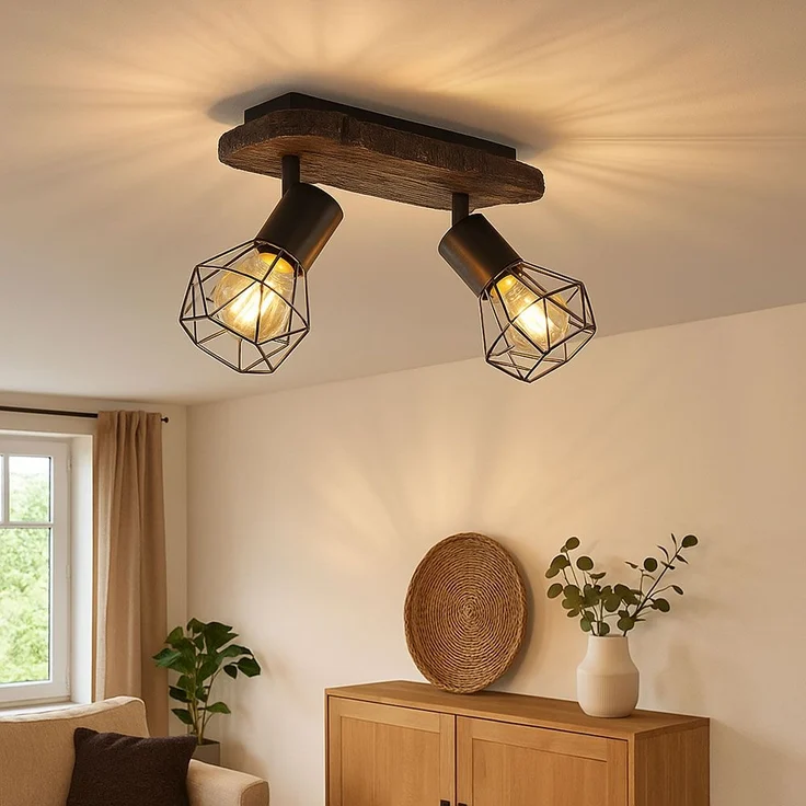 Deckenleuchte, Holzoptik, Metall, schwarz, L 38,5 cm – Bild 1