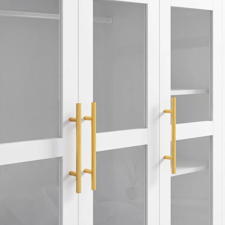 Kleiderschrank 110x50x186 cm in Weiß mit 3 Glastüren, 4 Schubladen und App-LED – Bild 10