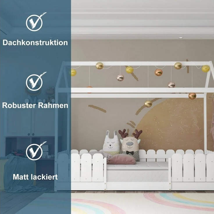 Flieks Kinderbett (1-tlg), Hausbett Kiefernholz 90x200cm ohne Matratze – Bild 3