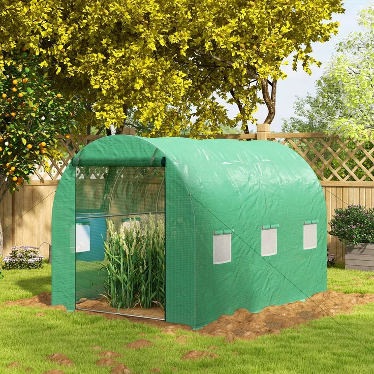Wohnora-6 m² Tunnelgewächshaus mit integriertem Bewässerungssystem, 3 m x 2 m, 6 Fenster, Rolltor, grün,H 1970cm x T 1465cm x B 2000cm – Bild 2