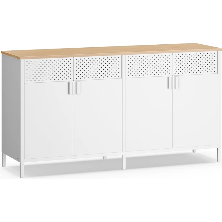 SONGMICS Aufbewahrungsschrank, Metallschrank, mit 4 Türen, Magnetverschluss, Verstellbarer Einlegeboden, Stahlgestell, 40 x 141 x 76 cm, wolkenweiß-eichenbeige LSC205WC01 – Bild 1