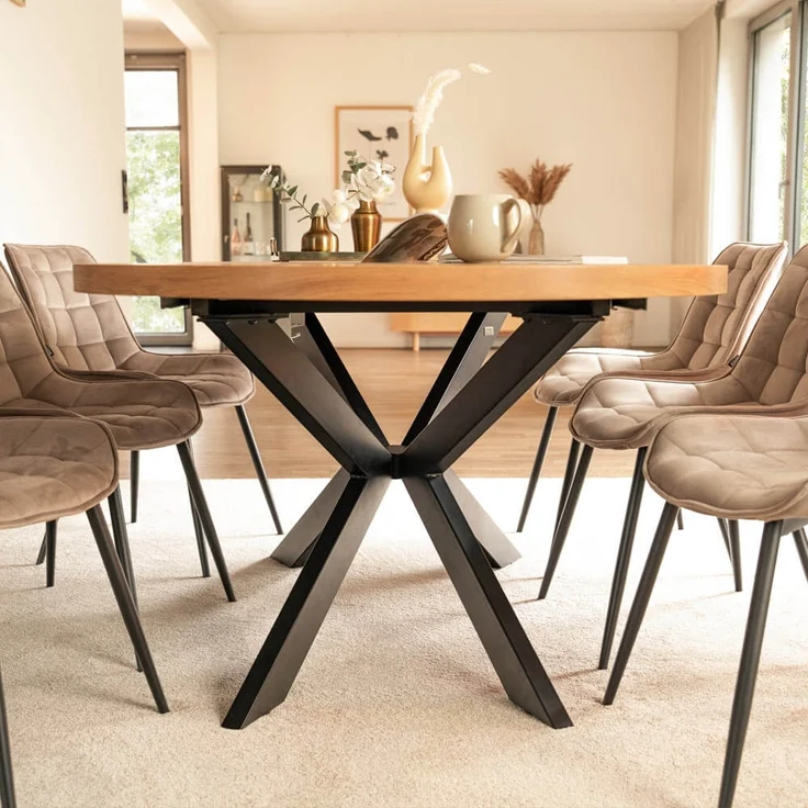 HOME DELUXE Essgruppe Rund Ausziehbar AVENTURA inkl. Sternfuß - 120-160 x 120 cm Light Oak 4 Stühle Hellbraun – Bild 2