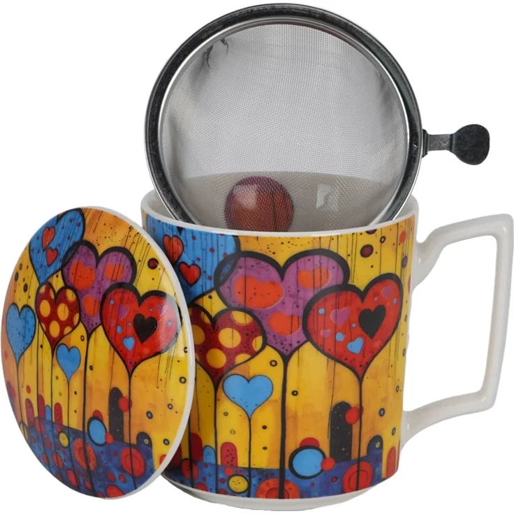 DUO Becher 450 ml mit Teesieb MODERN HEARTS New Bone China Porzellan – Bild 2