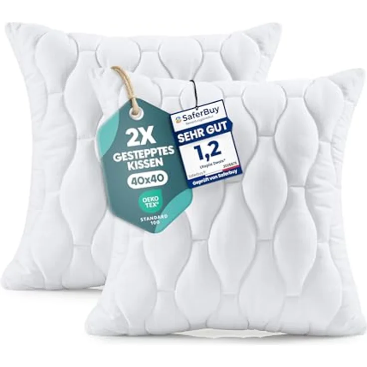 Utopia Bedding Kopfkissen 40x40 cm, 2er Set, gesteppte Mikrofaser-Dekokissen für Bett und Sofa