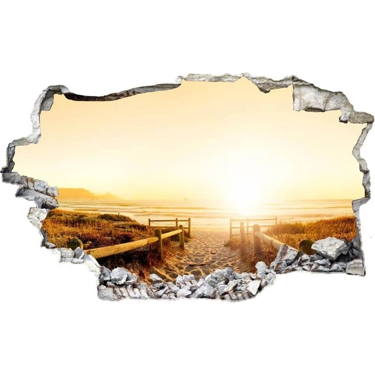 K&L Wall Art Wandtattoo 3D Natur Mauerdurchbruch Strand Motivationssticker selbstklebend (Klebebilder für Wohnzimmer und Flur, lokal hergestellt in Berlin), moderne 3D Wandsticker mit Natur-, Urlaubs- und Landschaftsmotiven – Bild 2