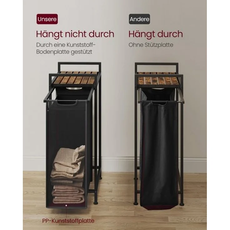 Vasagle Wäschekorb, Wäschesammler mit Ablage, Wäschebox, Wäschesack aus Oxford-Gewebe ausziehbar abnehmbar, Metallrahmen – Bild 4