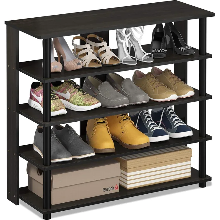 Furinno Breites Schuhregal 5 Ablageflächen, holz, Espresso, 29.97 x 80 x 74.8 cm