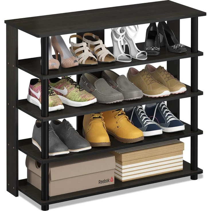 Furinno Breites Schuhregal 5 Ablageflächen, holz, Espresso, 29.97 x 80 x 74.8 cm