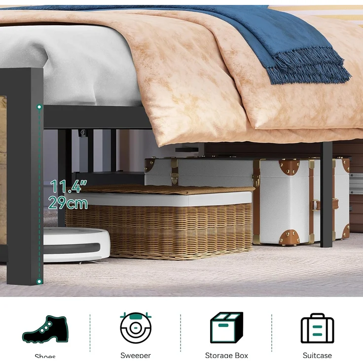 YITAHOME Bettrahmen, LED mit Kopfteil, USB-Anschlüssen und Ladeanschlüssen, Metall-Plattform-Bettrahmen mit 2 Ablagen, kein Boxspringbett erforderlich, Super-King-Size-Größe, Holzfarbe – Bild 5