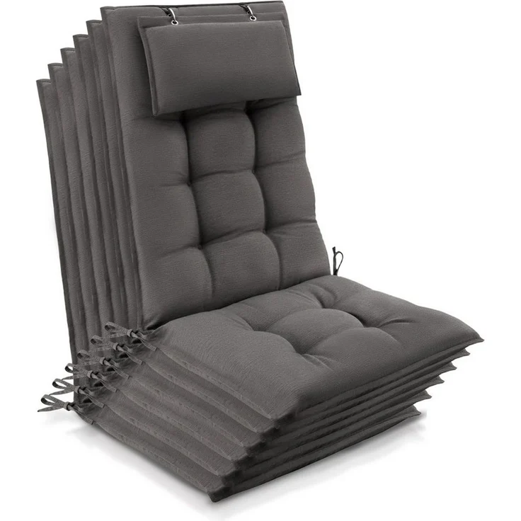 Beautissu Hochlehnerauflage 6er Set Sun-HL Hochlehner Auflage 120x50x8cm Taupe, Mit Kopfpolster, rutschfest & robust – Befestigungsbänder, UV 5 – Bild 1