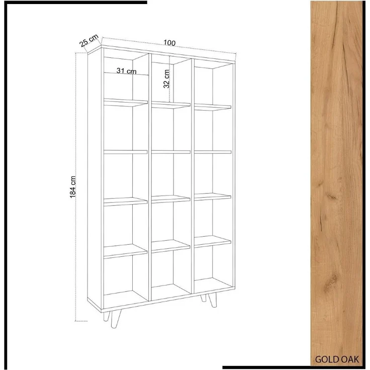 Calicosy 'ZIPA' Regal mit 15 Eichenholzdekor-Tabletts L100 cm - Helles Holz – Bild 3