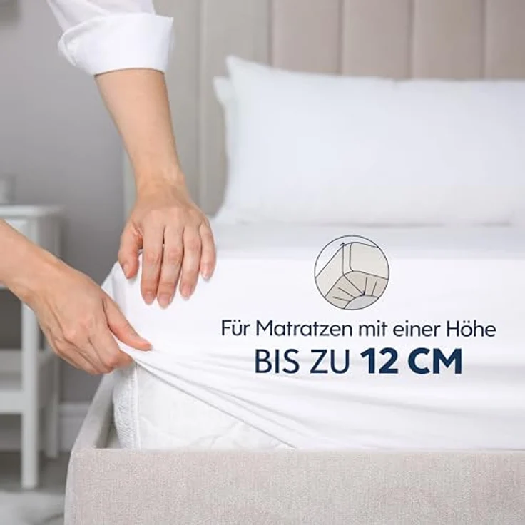 Dreamzie Premium Spannbettlaken 70x160 cm, Spannbetttuch für Dicke Matratzen bis zu 12 cm, Bettlaken 100% Jersey Baumwolle, 150 g/m², Oeko-TEX Zertifiziert - Weiß – Bild 4
