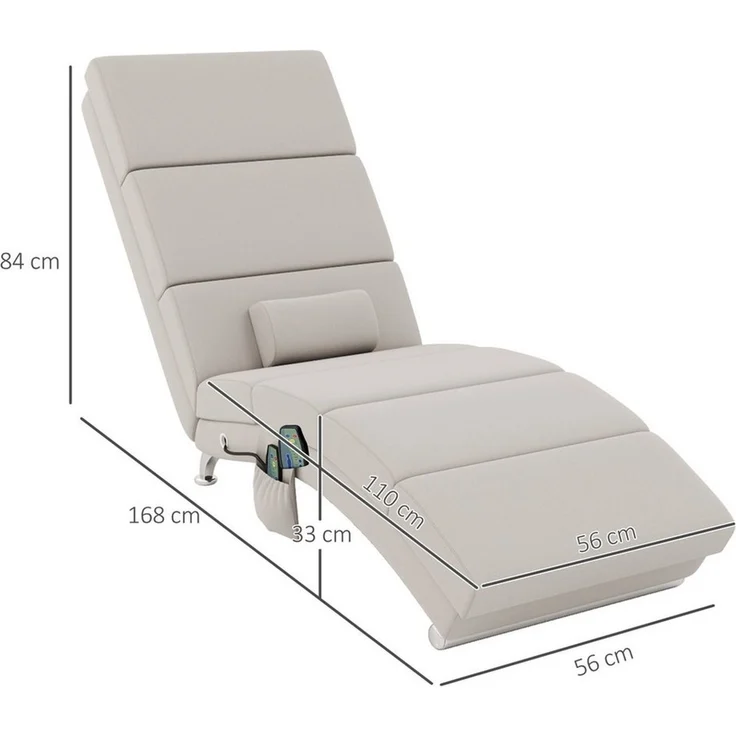 HOMCOM Massagesessel mit Liegefunktion Massage Wärmefunktion Vibration (Relaxsessel, 1-St, Elektrisch Fernsehsessel), TV Sessel mit Lendenkissen Seitentasche Fernbedienung Cremeweiß – Bild 2