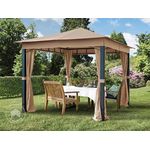 Gartenpavillon 3x3 m ALU PREMIUM ca. 220g/m² Dachplane wasserdicht Pavillon - 4 Seitenteile Gartenzelt taupe ca. 9x9 cm Profil