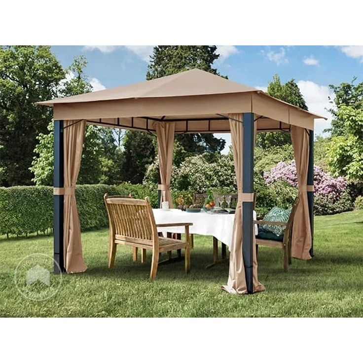 Gartenpavillon 3x3 m ALU PREMIUM ca. 220g/m² Dachplane wasserdicht Pavillon - 4 Seitenteile Gartenzelt taupe ca. 9x9 cm Profil – Bild 1