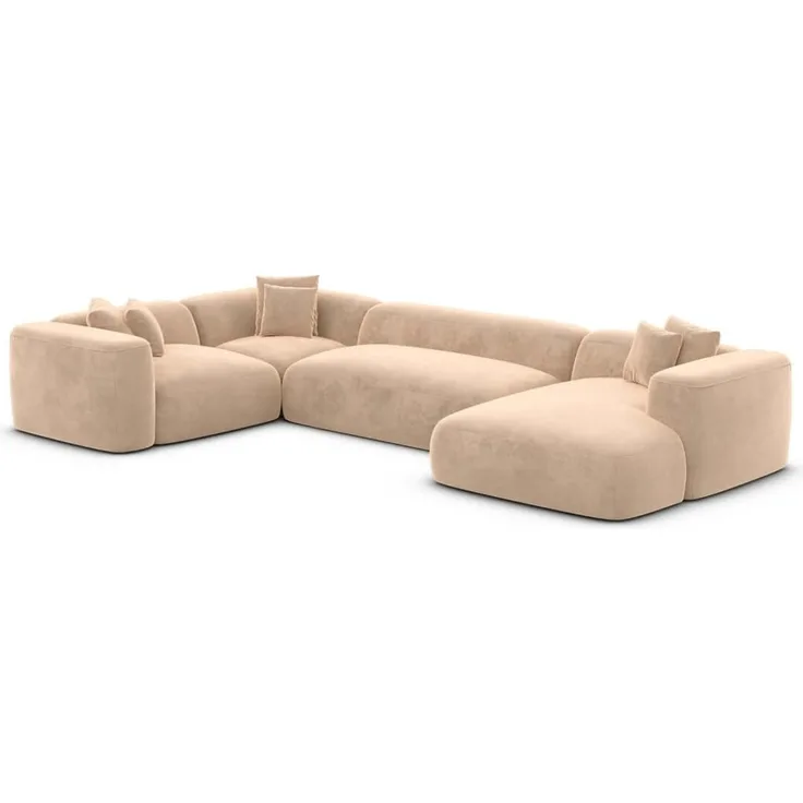 Wohnlandschaft Alcudia U-Form Stoff - Samtstoff - Beige - Rechts