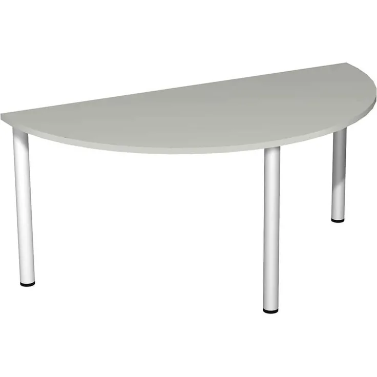 Konferenztisch Rundfuß, Halbkreisform, 160x80cm, Lichtgrau Silber