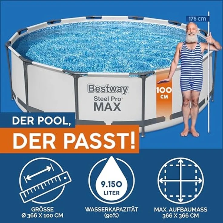 Steel Pro MAX™ Solo Pool ohne Zubehör Ø 366x100 cm, lichtgrau, rund – Bild 3