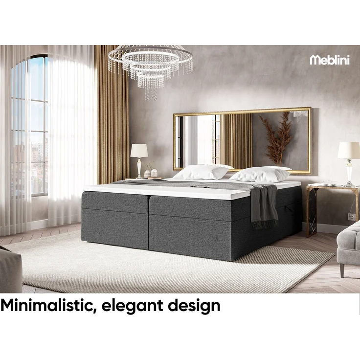 MEBLINI Boxspringbett LIONEL 200x200cm - H3/Dunkelgrau Webstoff - mit Bettkasten - Gepolstert Doppelbett mit Matratze und Topper - Polsterbett mit Stauraum - Bett ohne Kopfteil - Stauraumbett – Bild 4