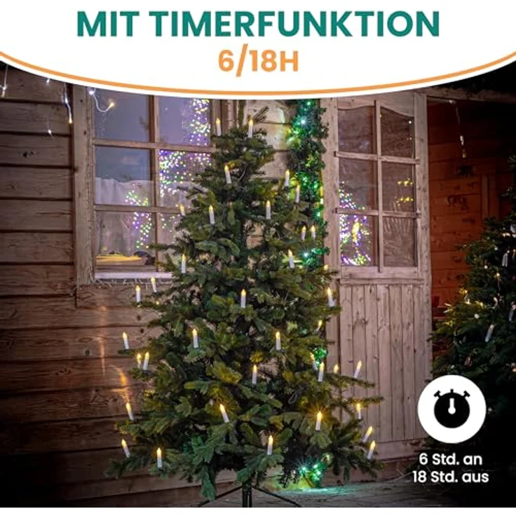 Gartenpirat LED-Lichterkette 14,5m 30 LED-Kerzen warmweiß Timer Weihnachtsbeleuchtung Innen&Außen – Bild 4