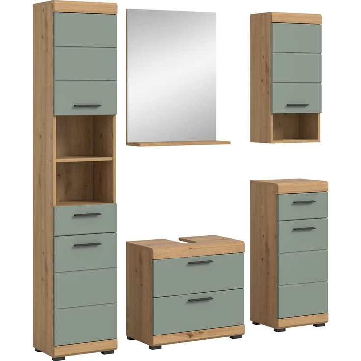 Xonox Scout Badkombination (B/H/T: 164x191x34 cm) in Salbei und Artisan Eiche Nachbildung – Bild 1