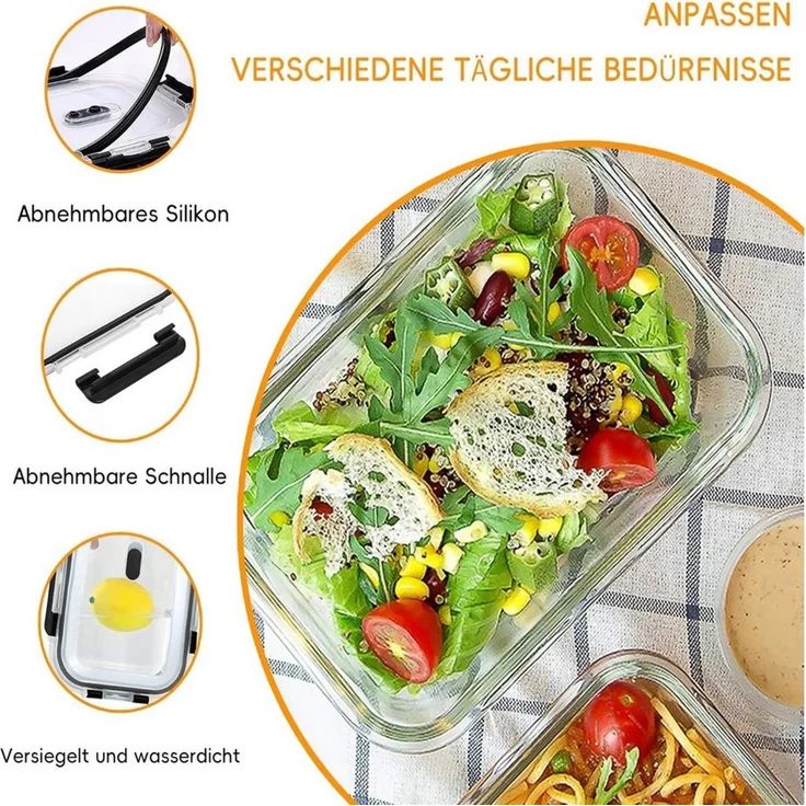KingLux Frischhaltedose 8Stk. Glasbehälter mit Deckel(4x1520ml+4x640ml)Aufbewahrungsbehälter, Glas, (8-tlg) – Bild 4