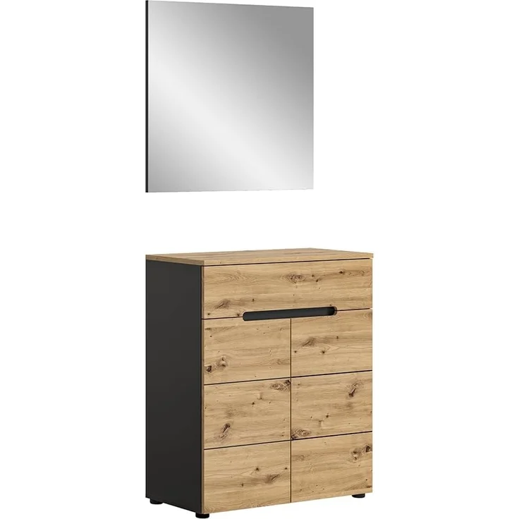 Lomadox Garderoben-Set CORTONA-158, (Spar-Set, 2-St, Schuhkommode Spiegel), Garderobenmöbel Flurmöbel Flurschrank modern in Eiche mit grau – Bild 4