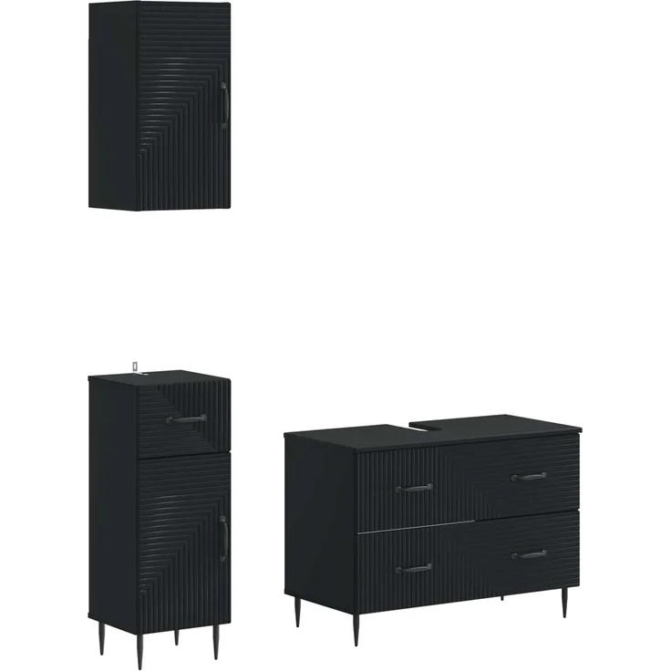 vidaXL 3-teiliges Badezimmer-Schranksystem HAARLEM Schwarz 3417775 – Bild 2
