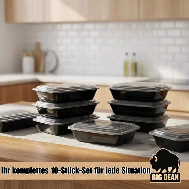 BigDean Lunchbox Wiederverwendbare Meal Prep Boxen mit Deckel (10 Stück), Kunststoff, (Set, 10-tlg, Meal-Prep Boxen), Auslaufsicher, Kompakt, Stapelbar, Mikrowellen & Spülmaschinenfest. – Bild 4