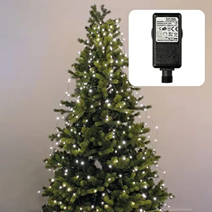 hellum LED Christbaumbeleuchtung mit Ring, Tauperlen Lichterkette Außen für Weihnachtsbaum, 12 Stränge als 1,1x2m Lichtvorhang oder 2m Dekoration, wetterfest, extrahelle LEDs
