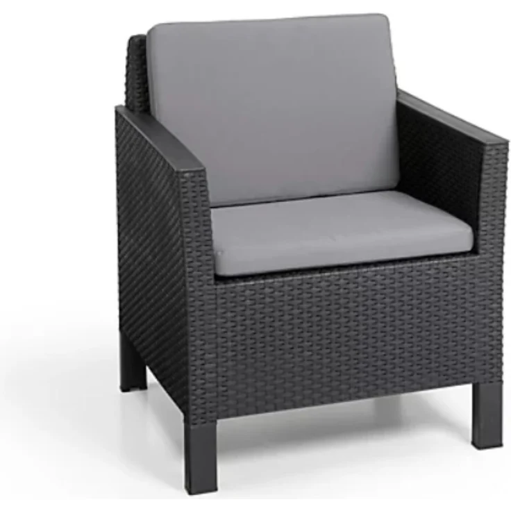 Allibert Polyrattan Balkonmöbel-Set "Chicago", graphit,2 Sessel und Tisch – Bild 2