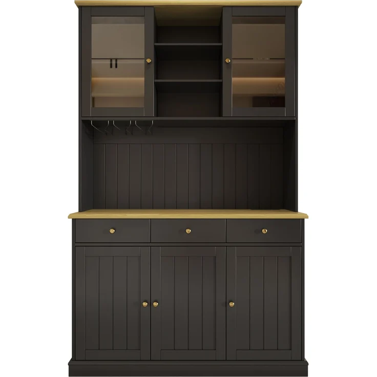 Buffetschrank mit Glastüren, Gläserhalter & Stromanschlüssen, 120x40x191 cm, Schwarz – Bild 7