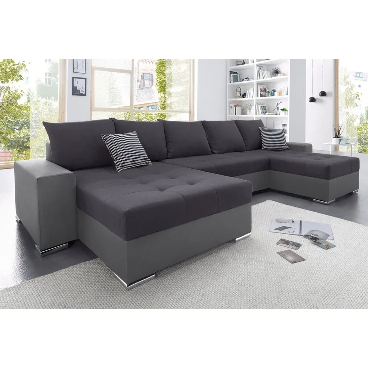 COLLECTION AB Wohnlandschaft XXL-Josy U-Form, Breite 333 cm, mit 2 Recamieren 77 & 79 cm, inkl. Bettfunktion, Bettkasten, mit 5 gleich großen Rückenkissen – Bild 1