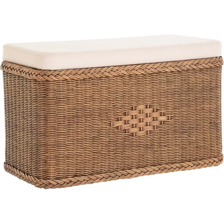 Krines Home Wäschetruhe Rechteckige Truhe Sitztruhe gepolstert mit Deckel Natur-Rattan (Wäschebox mit Inlett), Sitzbank mit Stauraum