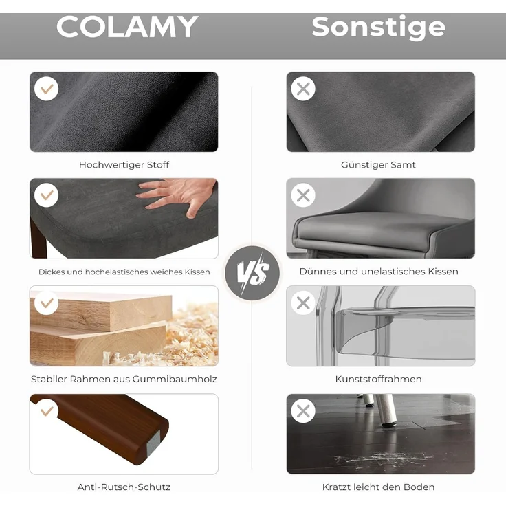 COLAMY Mid-Century Modern Design Sherpa Esszimmerstühle 2er Set, Vintage Landhaus-Stil Bouclé Küchenstühle mit offener geschwungener Rückenlehne für Esszimmer, Restaurant, Grau – Bild 6