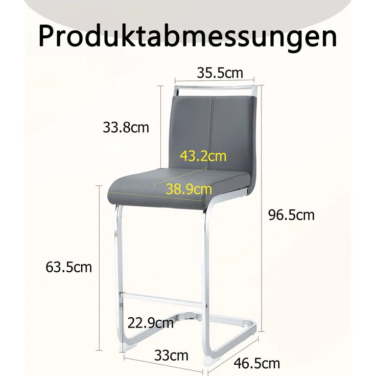 Zwei hochwertige grauen Barhocker im nordischen Stil, geeignet für Restaurants, Küchen, Terrassen und Gäste Bürostühle (Set von 2) (Grauen+PU)Geeignet für mehrere Gelegenheiten.--Dunkelgrau, Silber2--38.9x46.5x96.5cm--YOUDENOVA – Bild 4